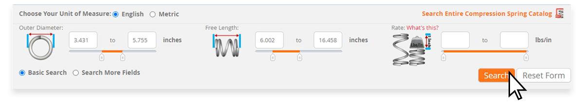 Specsheet input the parameters pringfinder