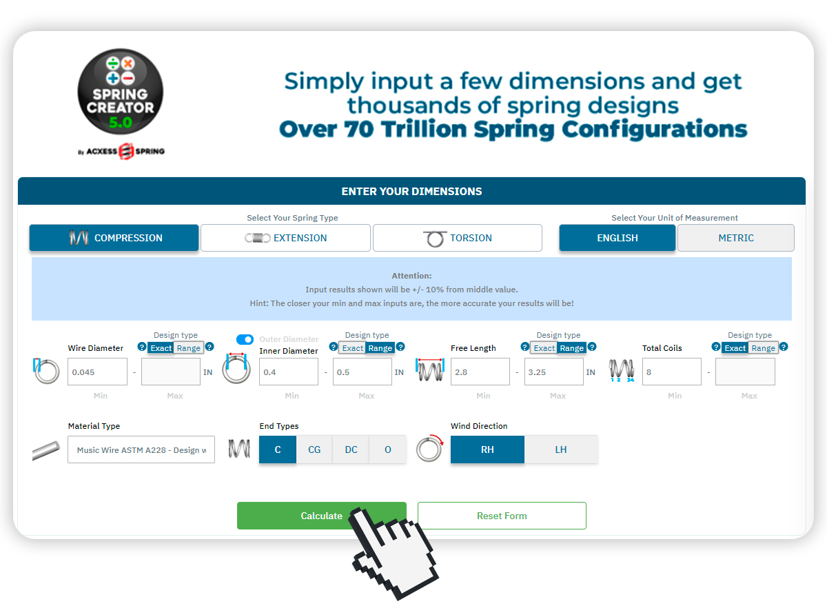 Spring Creator Inputs Section Spring Creator Inputs Section